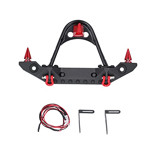 equlup RC-Stoßstange, Metall-Frontstoßstange mit Abschlepphaken und Lichtern für TRXX4/SCX10 90046/90047 1/10 RC Car Crawler Upgrades Teilzubehör (Red) von equlup