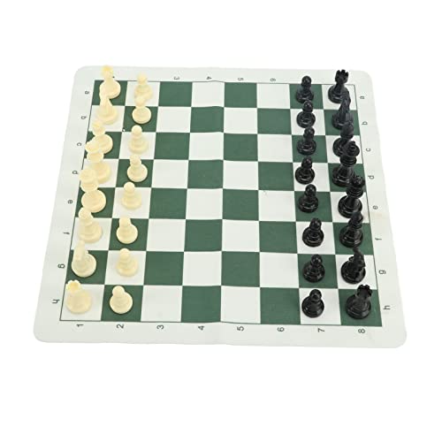 equlup Schach, 32 Stück tragbare Schach -Set -Reisebrettungsspielset Imitation Leder PU Checkerboard mit Aufbewahrungstasche für Partyfamilienfreunde von equlup