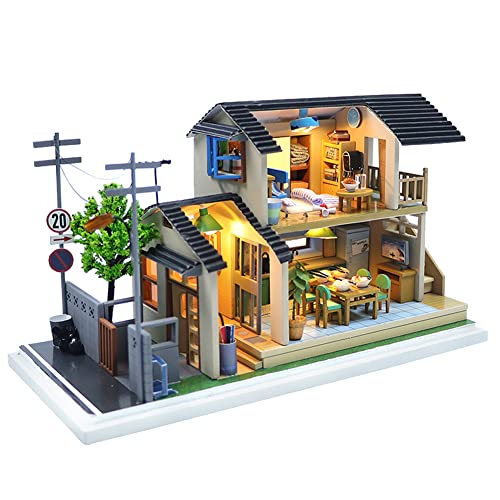 erhumama Miniatur-japanisches Puppenhaus-Modell 3D Holz Küche Schlafzimmer Möbel DIY Puppenhaus Kits mit Staubschutz Geburtstag für Kinder Erwachsene von HJBHDOLL
