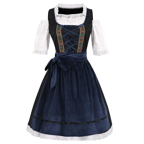 Bierkarnevalskostüm Schwarzes Kleid mit weißem schulterfreiem Oberteil und dunkelblauer Schürze Oktoberfest-Bühnenoutfit(Medium) von esmen