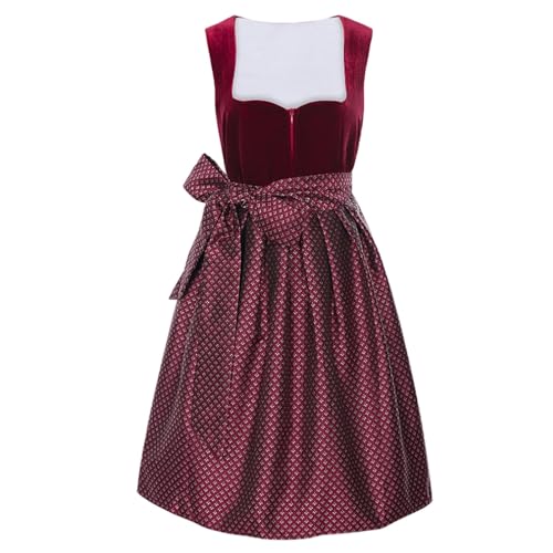 Burgunderrotes Kleid in Wildlederoptik mit Weste und gemusterter Schürze. Deutsches Oktoberfestkostüm for Damen. Bayerisches Bierfest-Outfit.(2xl.) von esmen