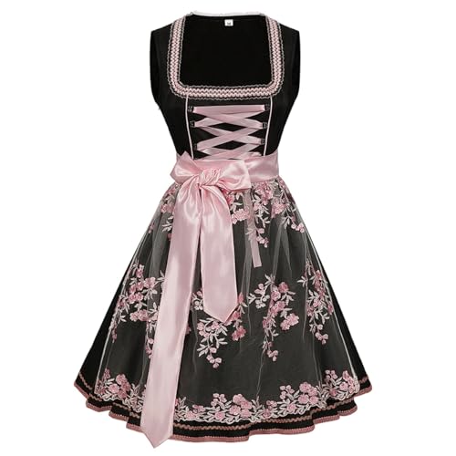 Damen Oktoberfest-Overall-Set, schwarzes und rosa Kleid mit bestickter Netzschürze, mehrere Größen wählbar(X-Large) von esmen