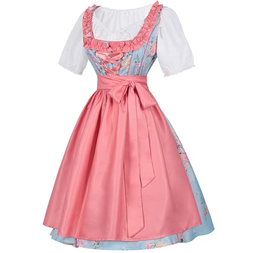 Deutsches Bierjungfrau-Kostüm for Damen, hellblaues Kleid mit rosa Schürze und Taillenband, Oktoberfest-Festival-Outfit(X-Large) von esmen