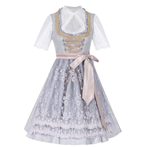 Hellgraues Overall-Set mit Goldbesatz und taillierter Taille, Oktoberfest-Kostüm for Damen, deutsches Bierfest-Outfit(Small) von esmen