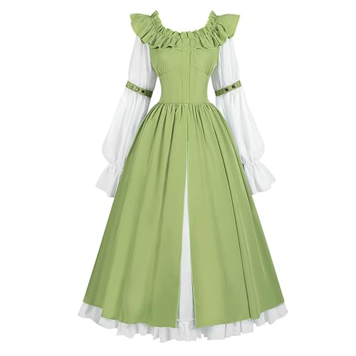 Langärmliges Maxikleid for Damen im Oktoberfest-Stil, grün-weiß, bayerisches Kostüm mit Turnürenrock und Bindedetail auf der Rückseite(Medium) von esmen