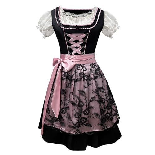 Oktoberfest-Kostüm, schwarze, bestickte Netzschürze, weißes schulterfreies Oberteil, deutsches Biermädchenkleid mit rosa Schnürkorsett(XL) von esmen