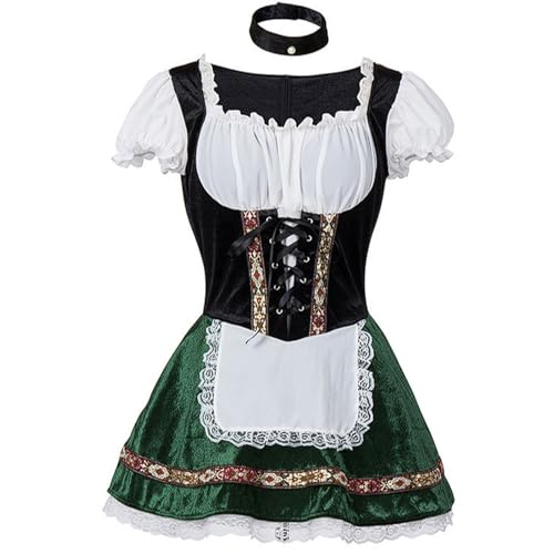 Oktoberfest-Kostüm for Damen, Dienstmädchenkleid mit Samtbesatz, Rock und Schürze mit Spitzensaum, nationales deutsches Bühnenoutfit(Groen,L/XL) von esmen