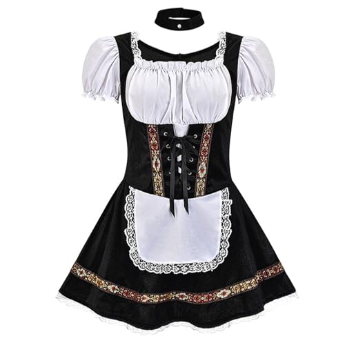 Oktoberfest-Kostüm for Damen, Dienstmädchenkleid mit Samtbesatz, Rock und Schürze mit Spitzensaum, nationales deutsches Bühnenoutfit(Svart,2xl.) von esmen