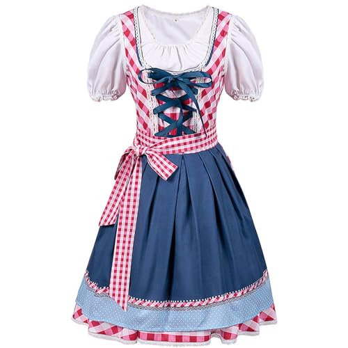 Oktoberfest-Kostüm for Damen, deutsches Bierjungfrauenkleid mit Schürze, rot-blau karierter Rock, Fantasy-Theater-Outfits(Rosso,XXX-Large) von esmen