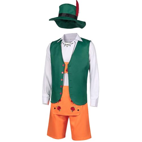 Oktoberfest-Kostüm for Herren, grüne und orangefarbene Hosenträger mit Kapuze und Overall, deutsches Bierfest-Outfit(Large) von esmen