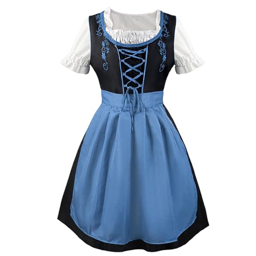 Plus Size German Oktoberfest Dress Women's Embroidered Beer Girl Costume with Square Neck Apron Festival Outfit(Bleu,X-Large) von esmen