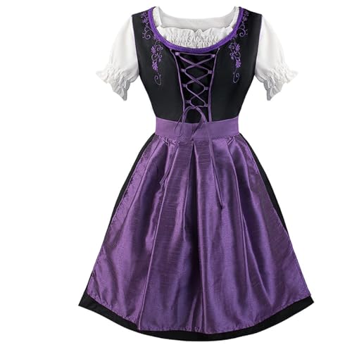 Plus Size German Oktoberfest Dress Women's Embroidered Beer Girl Costume with Square Neck Apron Festival Outfit(Purple,4XL) von esmen
