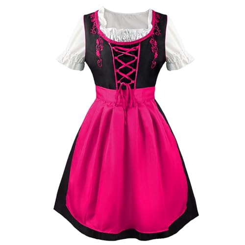 Plus Size German Oktoberfest Dress Women's Embroidered Beer Girl Costume with Square Neck Apron Festival Outfit(Red,XXX-Large) von esmen