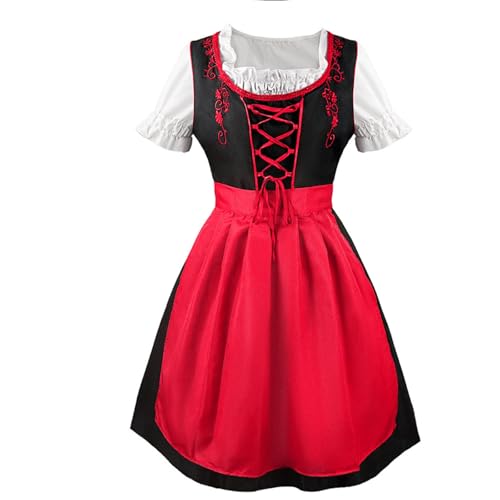 Plus Size German Oktoberfest Dress Women's Embroidered Beer Girl Costume with Square Neck Apron Festival Outfit(Rosso,Small) von esmen