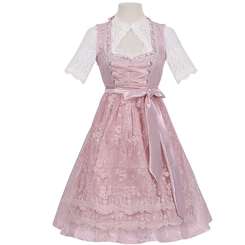 Rosa Bierjungfrauenkleid mit Netzbesatzschürze und Spitzenfutter, Oktoberfestkostüm for Damen, deutsches Festival-Outfit(XX-Large) von esmen