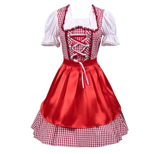 Rot kariertes Bierrockkleid mit passender Schürze, Bayerisches Oktoberfestkostüm for Damen, traditionelles deutsches Dirndl-Outfit(X-Large) von esmen