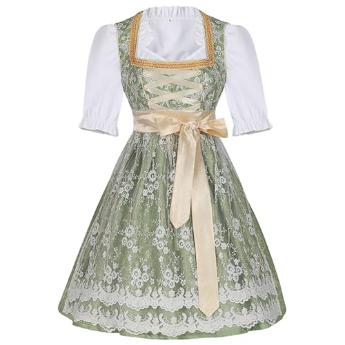 Stilvolles Bierjackenkleid aus Polyester, Dienstmädchen-Outfit, grünes und beiges Bar-Arbeitskleid mit bestickter Netzschürze, seitlicher Reißverschluss(Green B,Medium) von esmen