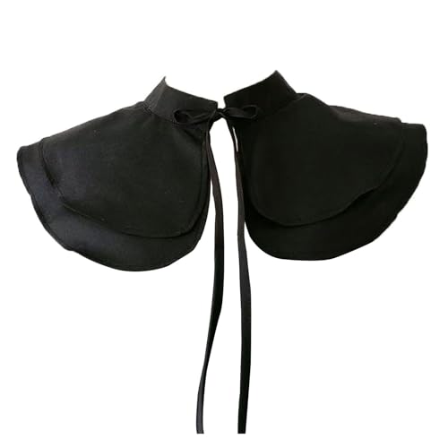 Vintage Doppellagiger Chiffon-Fake-Kragen Damen Kurzer Schal Abnehmbarer Kragen Bühnenauftritt Rollenspiel-Accessoire(Svart) von esmen