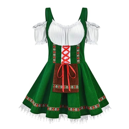 esmen Authentisches Oktoberfestkostüm Biermädchenkleid mit Schürze Nationaldeutsches Bühnen- und Partyoutfit in 6 Farben(Groen,3XL) von esmen