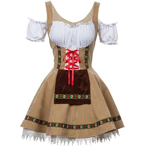 esmen Authentisches Oktoberfestkostüm Biermädchenkleid mit Schürze Nationaldeutsches Bühnen- und Partyoutfit in 6 Farben(Kaki,L/XL) von esmen