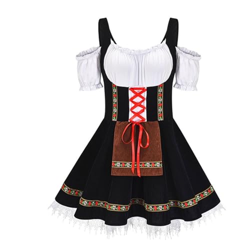 esmen Authentisches Oktoberfestkostüm Biermädchenkleid mit Schürze Nationaldeutsches Bühnen- und Partyoutfit in 6 Farben(Svart,2xl.) von esmen