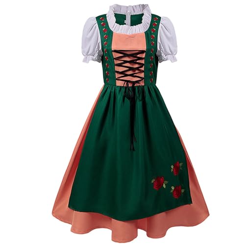esmen Biermädchen-Kostüm, kurzärmliges Midikleid, Reißverschluss hinten, Oktoberfestkleid mit Rüschenkragen, Rosenstickerei(2xl.) von esmen