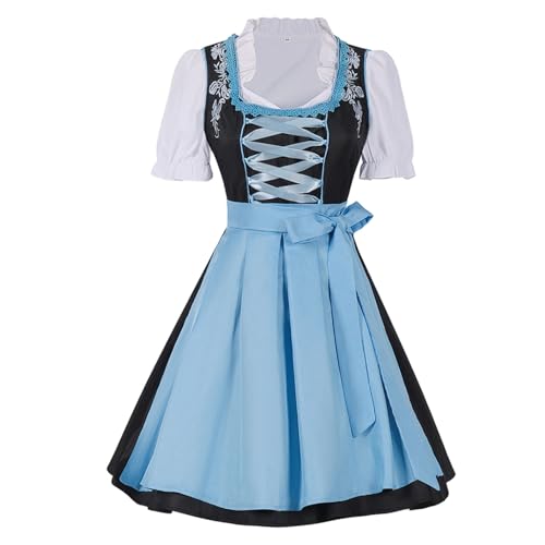 esmen Blau-schwarzes Bierjungfrau-Kostüm mit bauchfreiem Top und Schürze Oktoberfestkleid for Damen(XX-Large) von esmen