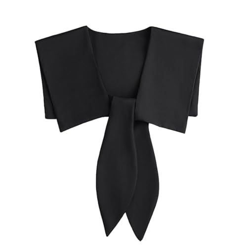 esmen Chiffon-T-Shirt-Kleid mit Schalkragen, abnehmbarer Kunstkragen mit dekorativen Akzenten, elegantes Freizeitkleid for Damen(Svart) von esmen