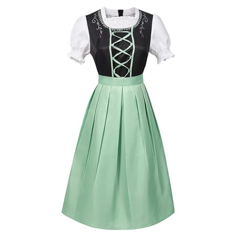 esmen Damen-Dirndl im Midi-Stil mit besticktem Ausschnitt und passender Schürze, Oktoberfest-Kostüm, Schwarz und Grün(X-Large) von esmen