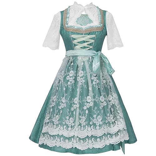 esmen Deutsches Bierfest-Outfit, Oktoberfest-Kostüm, grünes Spitzenhemd und Netzschürzen-Set mit Bindeband-Design(XS) von esmen