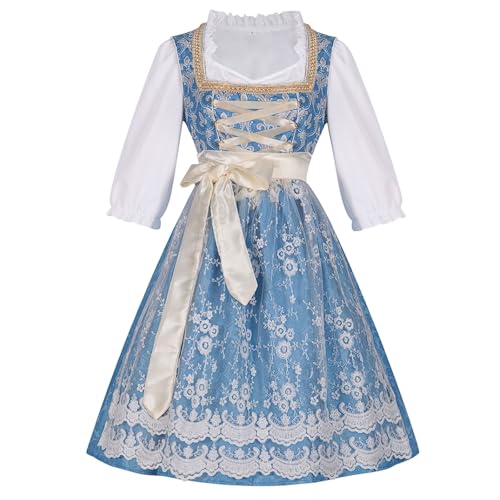 esmen Deutsches Kostüm for die Bierfeier, Mädchenkleid, blauer Rock, Netzschürze und Goldbesatz, Palast-Bierfest-Outfit for Frauen(X-Large) von esmen