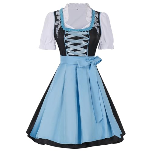 esmen Deutsches Münchner Bierkostüm, blaue und grüne Schürze mit schwarzem Kleid, Oktoberfest-Bühnenoutfit(Bleu,Large) von esmen
