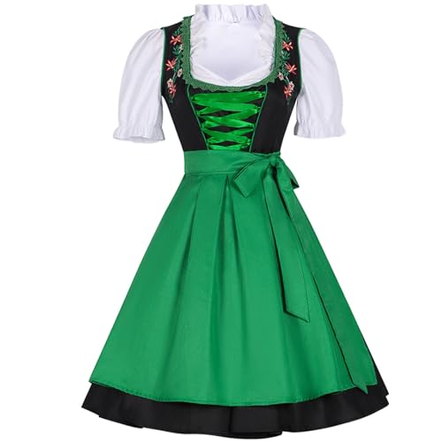 esmen Deutsches Münchner Bierkostüm, blaue und grüne Schürze mit schwarzem Kleid, Oktoberfest-Bühnenoutfit(Groen,Medium) von esmen