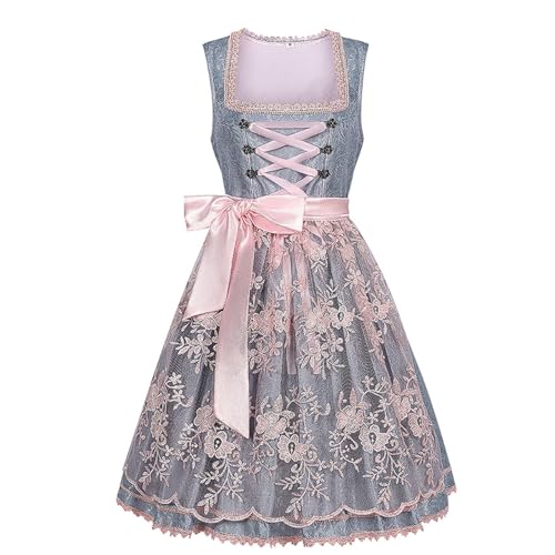 esmen Elegantes dunkles Jacquard-Bierkleid, Dienstmädchen-Outfit mit seitlichem Reißverschluss, silbergraues Bar-Arbeitskleid mit rosa Netzschürze, Spitzenkragen(Medium) von esmen