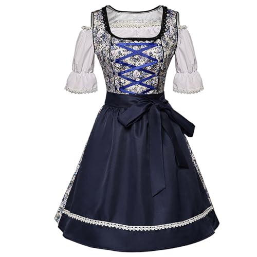 esmen Geblümtes schulterfreies Oktoberfestkleid Mini-Bierjungfrauenkostüm mit marineblauer Schürze S-XXL(XX-Large) von esmen