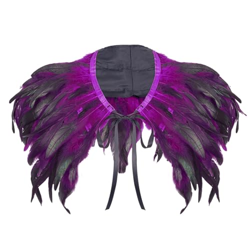 esmen Gothic Feder Cape Schal Halloween Karneval Tanzparty Capelet mit Halsband Dark Cosplay Performance Zubehör(Purple) von esmen