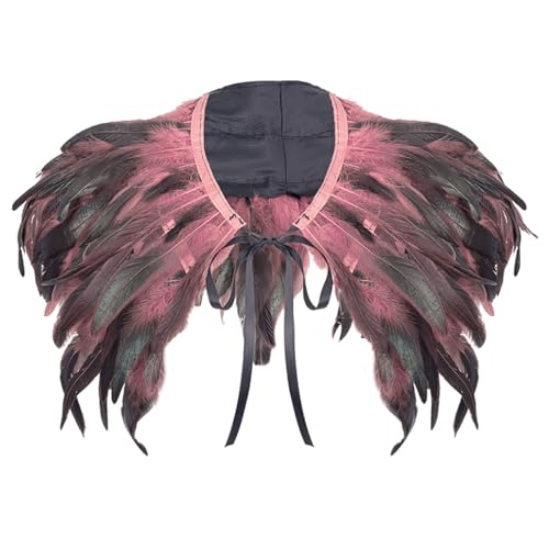esmen Gothic Feder Cape Schal Halloween Karneval Tanzparty Capelet mit Halsband Dark Cosplay Performance Zubehör(Rose) von esmen