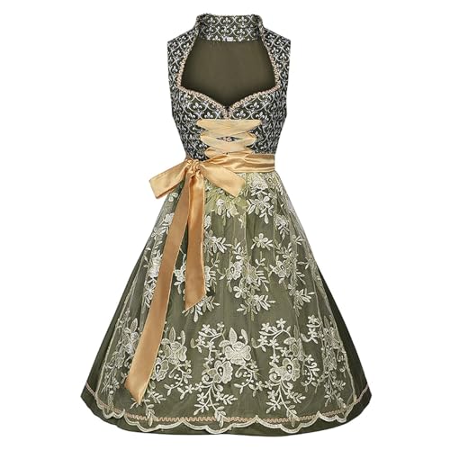 esmen Grünes deutsches Oktoberfest-Kleid, traditionelles Kleid mit bestickter Schürze und goldbesetztem Reißverschluss vorne, Größen S-2XL(Small) von esmen
