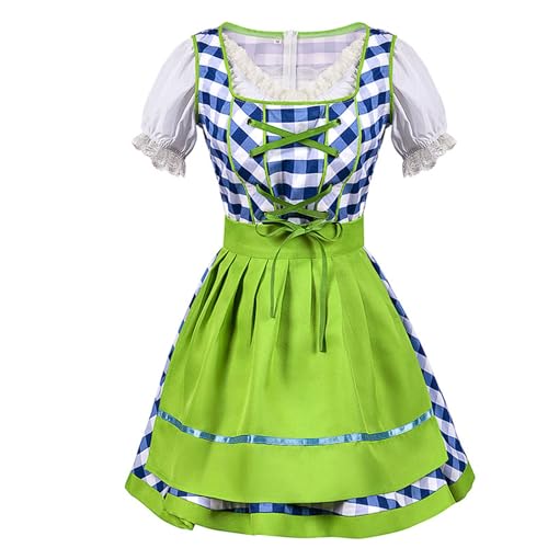 esmen Oktoberfest-Rock-Set mit Schürze, kariertes Kleid mit Spitzenbesatz, Theater-Halloween-Outfit mit Reißverschluss(Groen,Large) von esmen