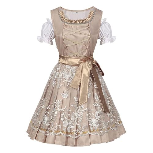 esmen Palast-Stil Kleid Hellbraun Besticktes Bierjungfrau Kostüm mit Netzschürze for das Oktoberfest(XX-Large) von esmen