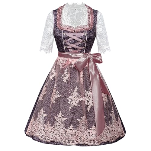 esmen Retro Oktoberfestkleid Dunkelbraunes Blumendirndl mit Schnürkorsett und elastischem Spitzenoberteil Bierfestkostüm(Large) von esmen