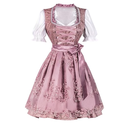 esmen Rosa besticktes Dirndl mit Turnürenrock und bauchfreiem Oberteil, Damen-Performance-Kleid for Oktoberfest-Bühnenshows(Small) von esmen
