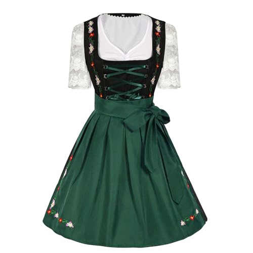 esmen Schwarz-grünes Bühnenkostüm im deutschen Münchner Bierkostüm, Karnevalskleid mit Schürze, Netzärmeln und Bindegürtel(XX-Large) von esmen