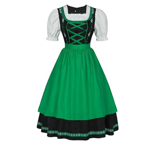 esmen Schwarzes besticktes Bühnenoutfit mit Puffärmel-Oberteil und Schürze, Oktoberfest-Kostümkleid for Damen(Groen,Large) von esmen