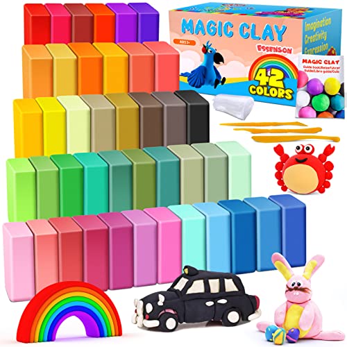 Modelliermasse-Set - 42 Farben Lufttrocknende magische Knete für Kinder, Geschenk für Jungen und Mädchen im Alter von 3-12 Jahren von essenson