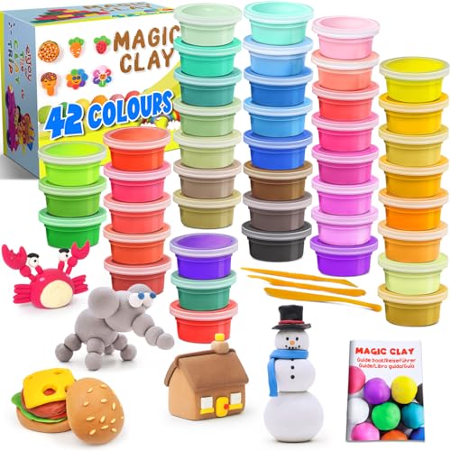 Modelliermasse-Set - 42 Farben Lufttrocknende magische Knete für Kinder, Geschenk für Jungen und Mädchen im Alter von 3-12 Jahren von essenson
