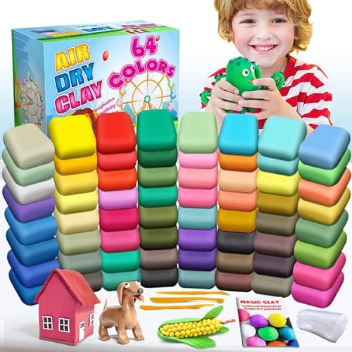essenson Modelliermasse-Set - 64 Farben Lufttrocknende magische Knete für Kinder, Geschenk für Jungen und Mädchen im Alter von 3-12 Jahren von essenson