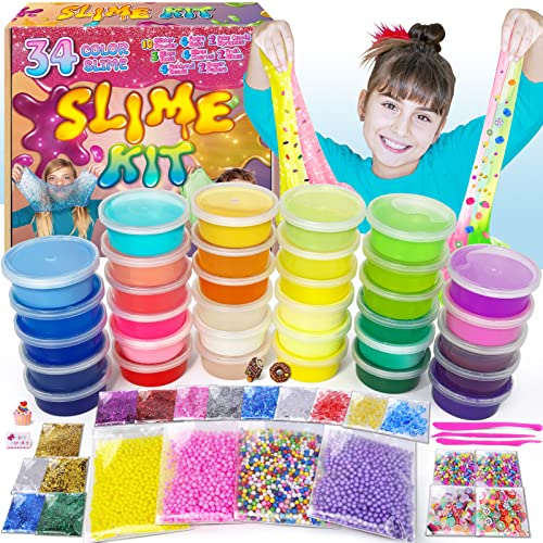 DIY Slime Kit für Mädchen Jungen, Slime Kit Geschenke für 6 7 8 9 10+ Jahre, Jumbo Slime Party Favors Geschenk, Crystal Slime Making Kit für Mädchen 10-12, Kinder Art Craft Kit von essenson