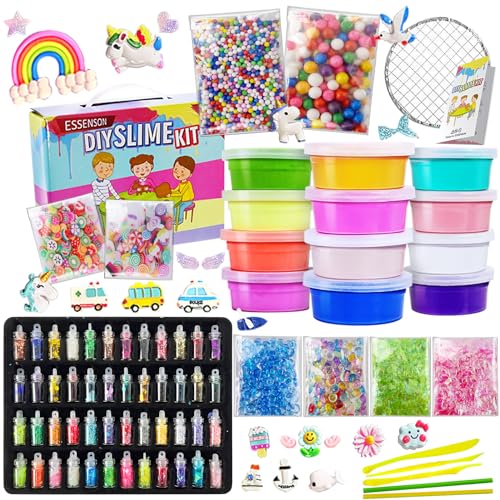 essenson DIY Slime Kit Schleim Selber Machen mit 12 Farben Crystal Slime, Glitter, Charms, Fruit Slices, Kunsthandwerk für Kinder 6-12 Jahren mädchen Geschenk essenson DIY Slime Kit Schleim Selber Machen mit 12 Farben Crystal Slime, Glitter, Charms, Fruit Slices, Kunsthandwerk für Kinder 6-12 Jahren mädchen Geschenk von essenson