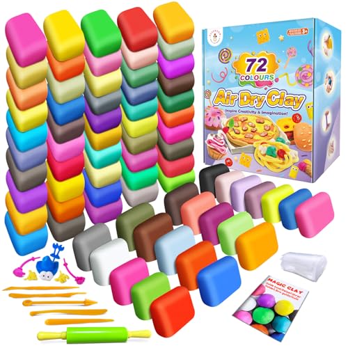 essenson Modelliermasse Lufttrocknend, 72 Farben Lufttrockener Magischer Knete für Kinder, Geschenk für Jungen und Mädchen im Alter von 3-12 Jahren von essenson